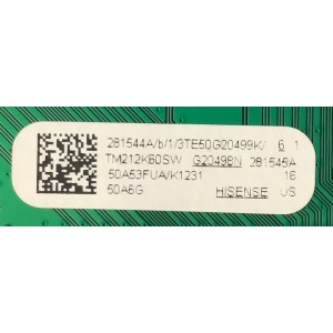 MAIN FUENTE (COMBO) PARA TV HISENSE 4K UHD (ANDROID) SMART TV / NUMERO DE PARTE 281544 / RSAG7.820.10637/ROH / 50A53FUA / 281545 / H41802PNI84A1 / 281544A / 281545A / PANEL HD500Y1U51-T0L2\S0\MCKD-1\NOC\ROH / MODELO 50A6G / 50A6G 50A53FUA